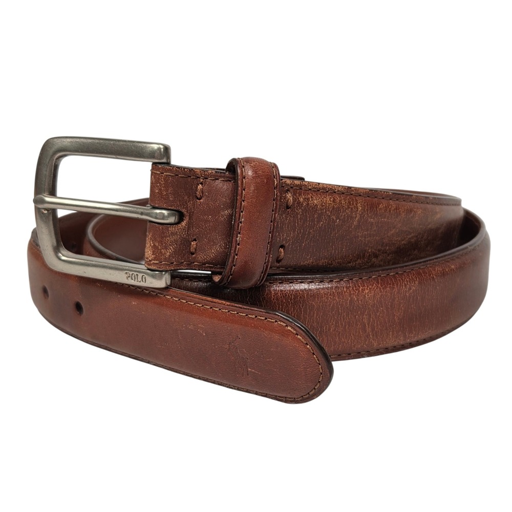 Vtg Polo Ralph Lauren Leather Belt Mens 40 Brown Silver Buckle 405191717 Classic